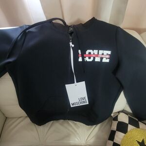 Love Moschino Black Hoodie with Red Accent Logo